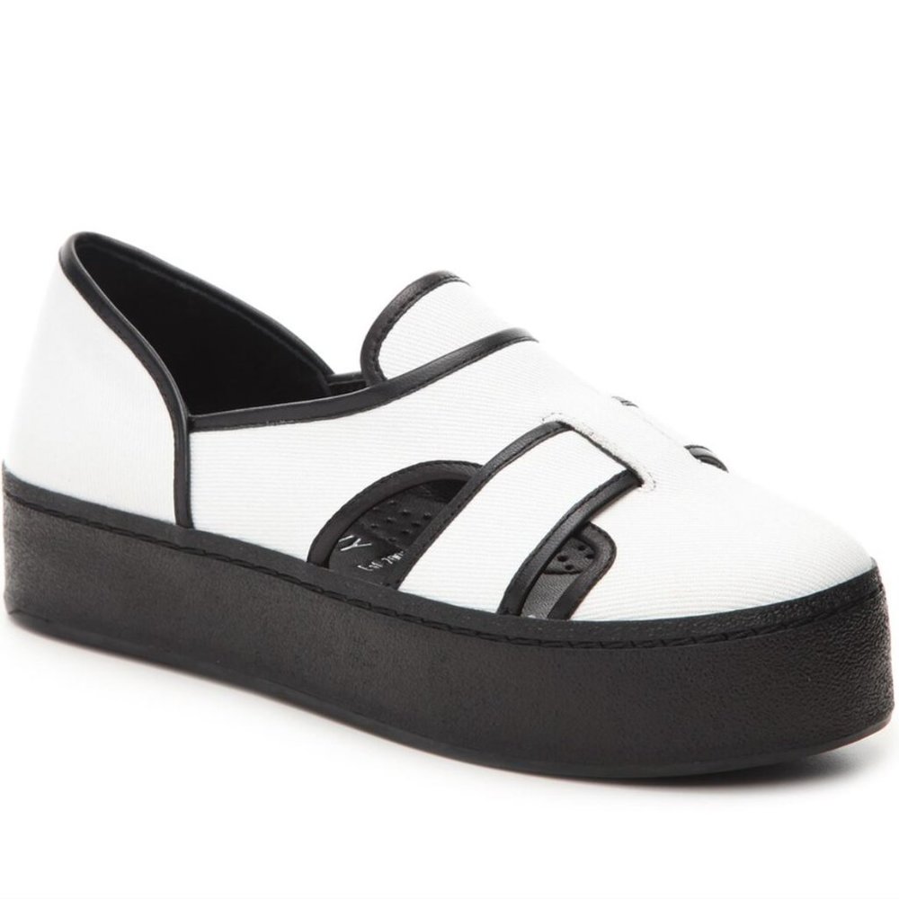 New white canvas Opening Ceremony platform slip on sneakers/shoes 38/7.5